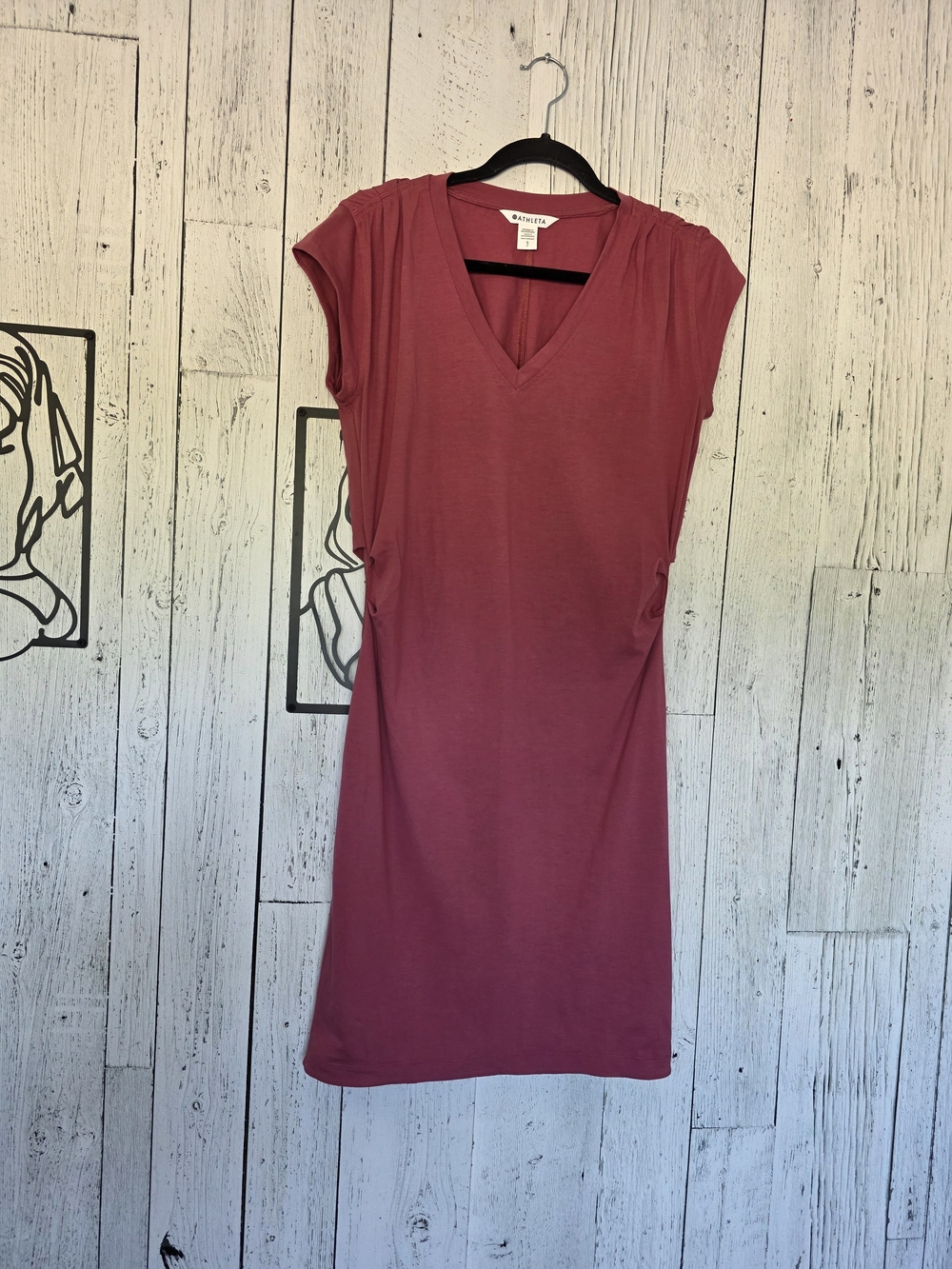 Athleta Dusty Rose V-Neck Ruched T-Shirt Dress Size S | Casual | Travel - Picture 5 of 7